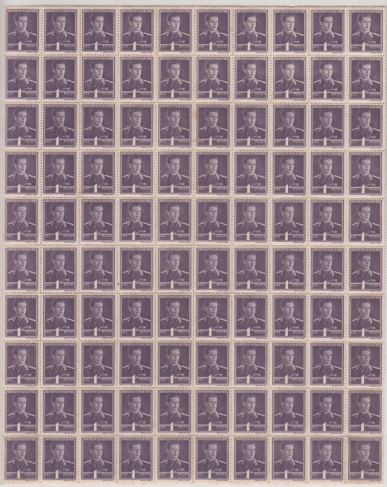 ROMANIA 1943/45 LP 154 REGELE MIHAI I UZUALE FILIGRAN MM VALOAREA 1 LEU VIOLET COALA 100 TIMBRE STARE MNH
