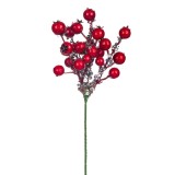 Creangă Decorativă Crăciun, Merișoare Roșii, Paiete Argintii, 21 cm