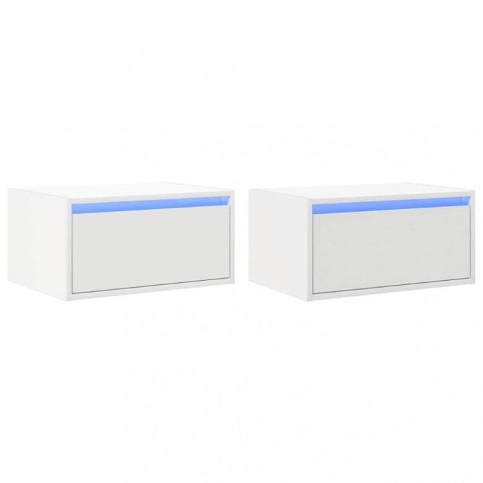 Noptiere montate pe perete cu lumini LED, 2 buc., alb