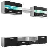 Cumpara ieftin Mobilier sufragerie, spatiu TV 5 piese, lumini LED Negru lucios
