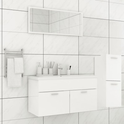 Set mobilier de baie, alb extralucios, lemn prelucrat foto