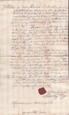 A3084N Contract de &icirc;mprumut cu zălogire de păm&acirc;nturi, 1832, comitatul Solnocul Interior, Transilvania, sigiliu &icirc;n ceară roșie, limba maghiară