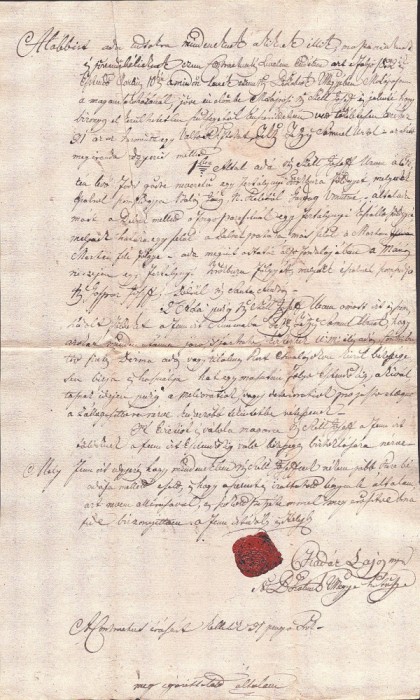 A3084N Contract de &icirc;mprumut cu zălogire de păm&acirc;nturi, 1832, comitatul Solnocul Interior, Transilvania, sigiliu &icirc;n ceară roșie, limba maghiară