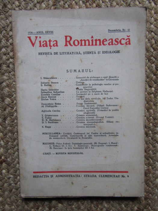 VIATA ROMANEASCA 1936 ANUL XXVIII DECEMBRIE NR 12
