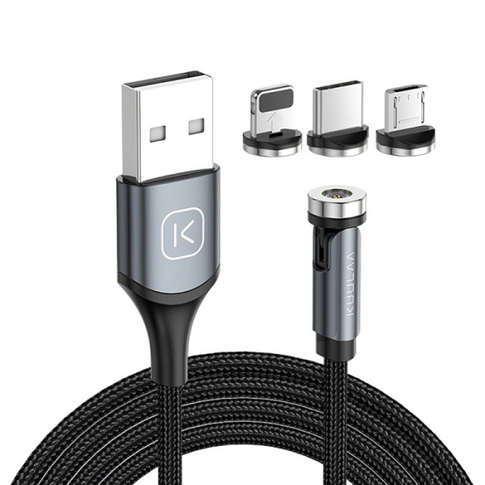 Cablu Incarcare USB - Lightning / USB Type-C / MicroUSB KUULAA KL-O135, 1 m, Magnetic, 2.4A, Negru
