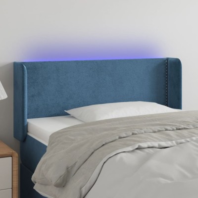 vidaXL Tăblie de pat cu LED, albastru &amp;icirc;nchis, 103x16x78/88 cm, catifea 3123142 foto