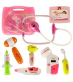 Set de joaca, trusa medicala cu accesorii, geanta, sunete si lumini, roz