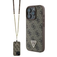 Husa iPhone 16 Pro Guess Leather Metal Logo Strass Crossbody, maro, GUHCP16LP4TDSCPW foto