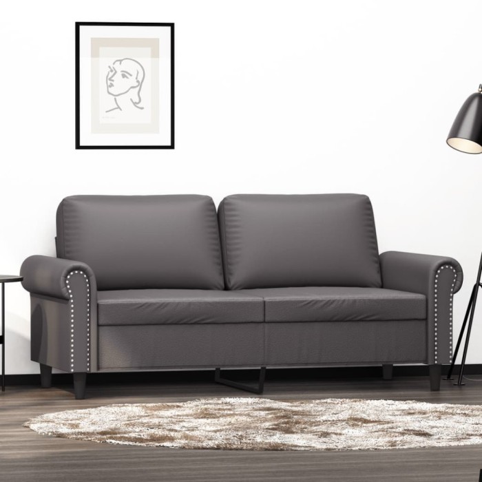 vidaXL Canapea cu 2 locuri, gri, 140 cm, piele ecologică 359506