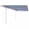 VidaXL Copertină retractabilă automat, cu st&acirc;lpi, albastru&amp;alb, 4x3 m