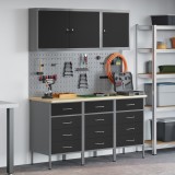 vidaXL Set banc de lucru, 8 piese, negru, oțel
