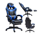 Scaun pentru gaming rotativ cu suport pentru picioare, negru / albastru, Lean 30555