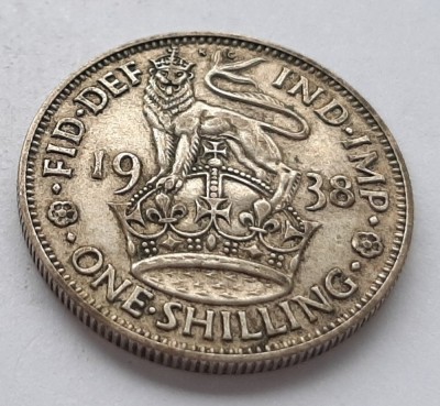 376. Moneda Marea Britanie 1 shilling 1938 ((English crest)) (argint 0.500) foto