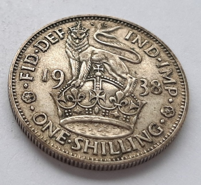 376. Moneda Marea Britanie 1 shilling 1938 ((English crest)) (argint 0.500)