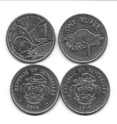 Seychelles 2 x 1 Rupee, emisiuni diferite foto