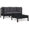 Gossi set mobilier gradina cu perne, 3 piese, negru, lemn masiv pin
