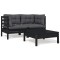Gossi set mobilier gradina cu perne, 3 piese, negru, lemn masiv pin