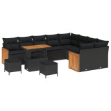 Set canapele grădină 12 piese cu perne, negru, poli-ratan, acacia, Set dining grădină 3 piese cu perne, negru, poli-ratan, acacia, Canapea grădină 2 p, vidaXL