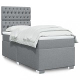 VidaXL Pat box spring cu saltea, gri deschis, 90x190 cm, textil