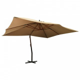 Umbrelă suspendată cu st&acirc;lp din lemn, gri taupe, 400x300 cm