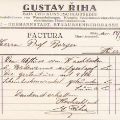 HST A1897 Factură antet firma instalații Gustav Riha Sibiu 1934