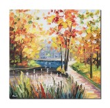Cumpara ieftin Tablou peisaj pictat manual, Calmitate, 50x50cm ulei pe panza in cutit efect 3D
