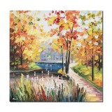Tablou peisaj pictat manual, Calmitate, 50x50cm ulei pe panza in cutit efect 3D