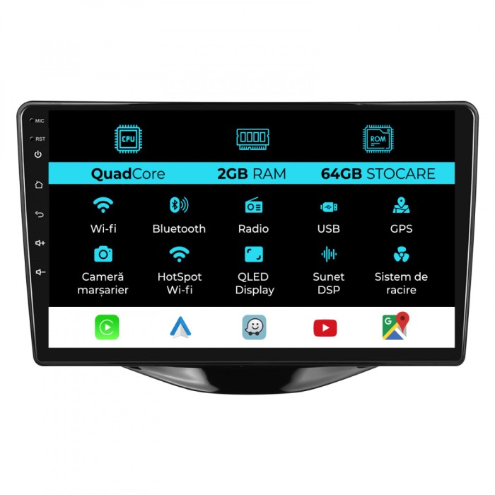 Navigatie Dedicata Peugeot 107 Citroen C1 Toyota Aygo (2014 - 2022), 9Inch, 2Gb Ram, 64Gb Stocare, Carplay
