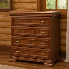 Comoda dormitor VM2, Pal Melaminat, cu 4 sertare, cu elemente din MDF, Nuc
