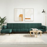 vidaXL Canapea extensibilă &icirc;n formă de L verde 275x140x70 cm catifea 3157208