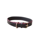 Zgarda Caini Piele Naturala Dubla 3XL 70cm x 4cm Neagra Banda Rosie, Talie Foarte Mare, Ajustabila 59-69cm