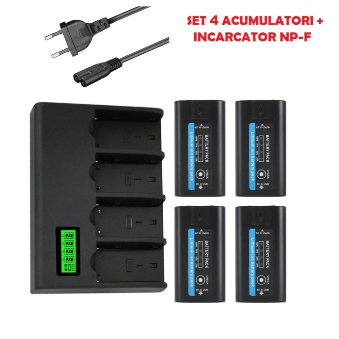Incarcator 4 sloturi FAST Charge NP-F + 4 acumulatori NP-F960 NP-F970