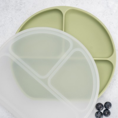 Farfurie compartimentata din silicon cu ventuza si capac, AppeKids - Raw Green foto