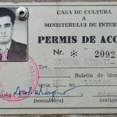 Permis de acces Casa de Cultura a Ministerului de Interne 1990