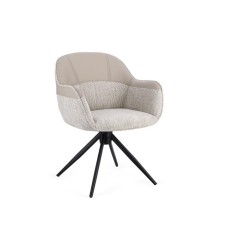 Set 2 scaune dining otel negru textil imitatie piele bej Isotta 60x62x85h
