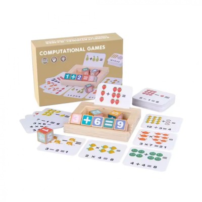 Joc interactiv de calcul matematic, 8 Cuburi din lemn și 53 Carduri , 3 ani+ foto