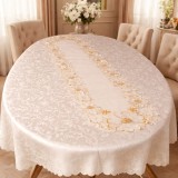 Set fata de masa alba cu broderie aurie - 6 persoane