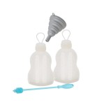 Set de 2 recipiente pentru laptele matern cu palnie si perie de curatare Kid&uuml;y, silicon, alb/gri/albastru, 250 ml