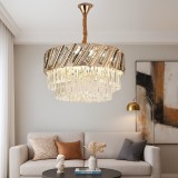 Candelabru Auriu Cristal, 8 Becuri E27, Stil Clasic Cu Note Moderne