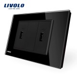 Cumpara ieftin Priza dubla USB Livolo neagra cu rama din sticla, standard italian