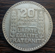 (A10) MONEDA DIN ARGINT FRANTA - 20 FRANCS 1933, 20 GRAME, PURITATE 680/1000 foto