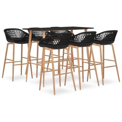 Set mobilier de bar, 7 piese, negru foto