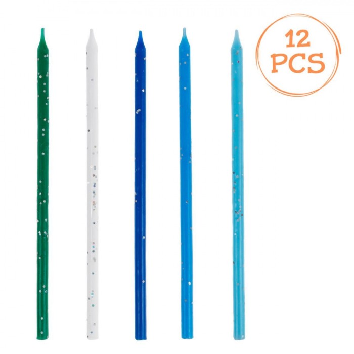 Set Lum&acirc;nări Petrecere, 12 Bucăți, Multicolor, Glitter, Parafină