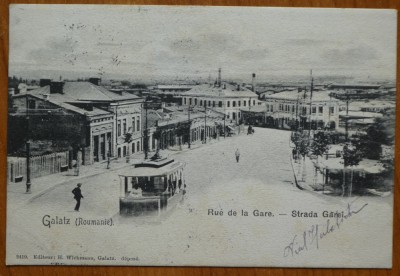 Galati , Strada Garii , circulata , 1902 , clasica foto