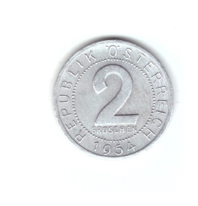 Moneda Austria 2 groschen 1954, stare buna, curata