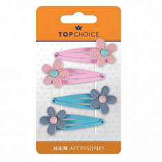 Set 4 agrafe de par metalice, decorate cu flori Top Choice 26744