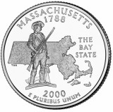 !!! SUA - QUARTER MASSACHUSETTS 2000 , P - KM 305 - VF / SERIA STATELE SUA, America de Nord