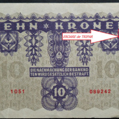 Bancnota istorica 10 COROANE / KRONEN- AUSTRIA, anul 1922 *cod 366 EROARE TIPAR