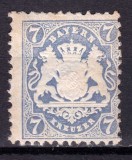 Cumpara ieftin ✅ (S35) Germania veche - Bavaria/Bayern 1875 " Stema embosata " 7Kr , Mi. 34 filigran linii ondulate , MLH -hartie ingalbenita