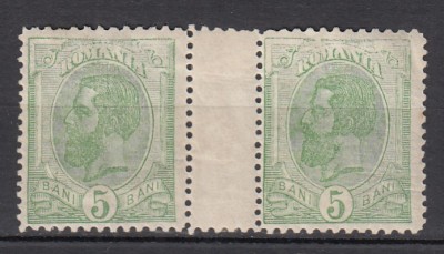 ROMANIA 1900/1906 LP 54 1905 REGELE CAROL I SPIC DE GRAU FARA FILIGRAN 5 B VERDE PERECHE CU PUNTE GUMA ORIGINALA TIMBRELE STARE MNH/SARNIERA PE PUNTE foto